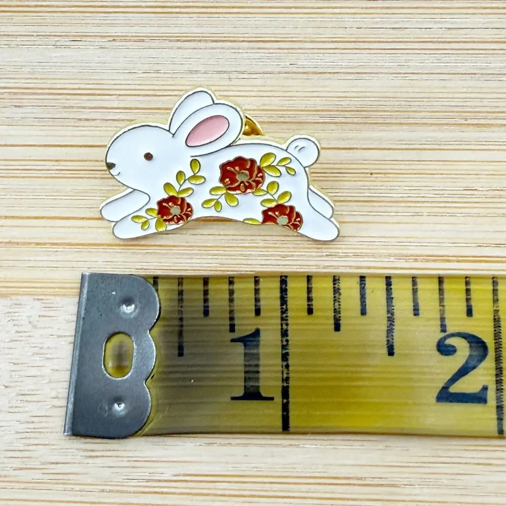 Floral White Bunny Rabbit Soft Enamel Pin
